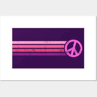 RETRO PEACE STRIPES - Pink & Purple Posters and Art